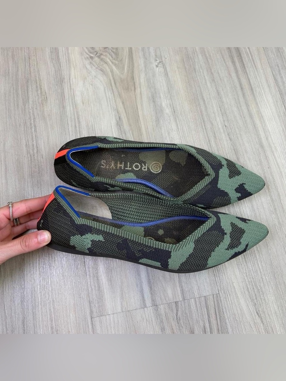 Rothy's Women's Green Camo Knit Pointed Flats